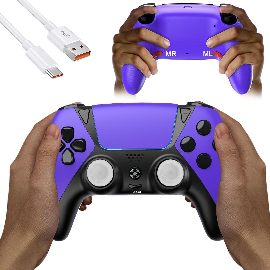 KJETCA Wireless for PS5 Controller,Compatitle with Playstation 5,PS4,PC, Anti Drift ALPS Sticks, Back Paddles,Turbo, Gyro Aim, Type-C Quick Charge, 3.5mm Audio Jack,Purple