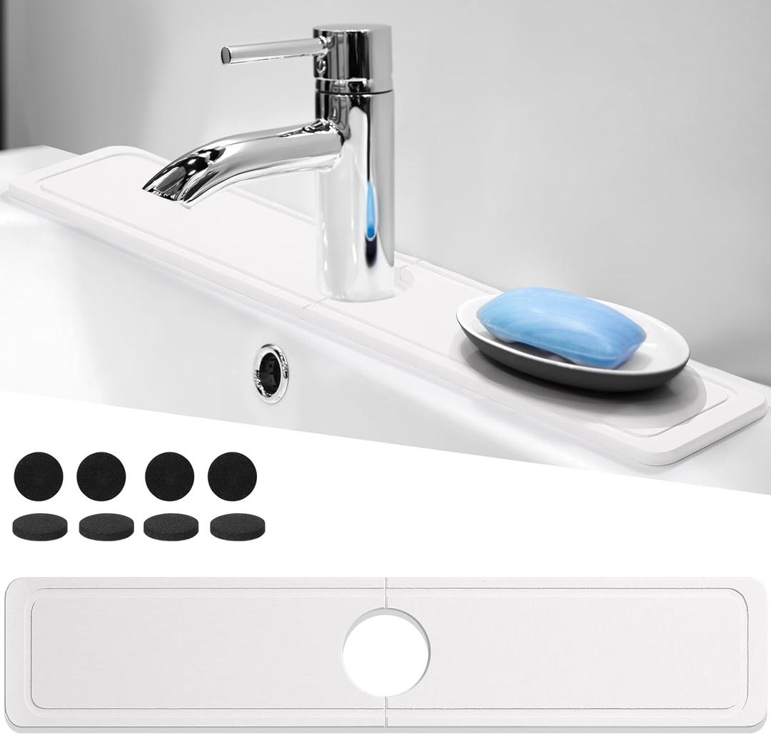 Fast Drying Stone Faucet Mat for Kitchen Sink 23.6'' Long Diatomite Sink Drying Sink Water Splash Guard Diatomite Tray Faucet Absorbent Mat for Bathroom Counter(Classic Style)