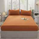 LIFETOWN 100% Jersey Knit Cotton Sheet, Extra Deep Pocket, 1 Fitted Sheet with 2 Pillowcases, Wrinkle-Free Ultra Soft (Burnt Orange, Queen) (Queen(1 Fitted Sheet+2 Pillowcases))