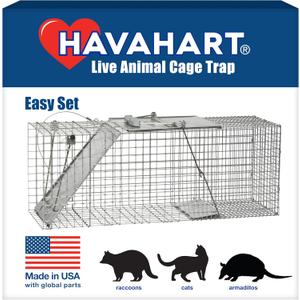 Havahart 1085 Large 1-Door Easy Set Humane Live Animal Trap for Armadillos, Cats, Groundhogs, Muskrats, Opossums, Raccoons, Skunks - Havahart Live Animal Cage Trap 12"L x 32.7"W x 14.86"H