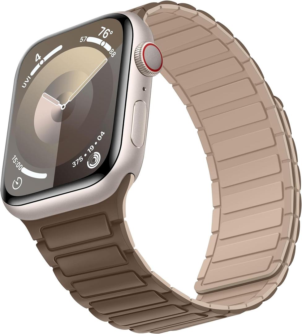 Magnetic Band Compatible with Apple Watch Band 42mm 41mm 40mm 38mm, Soft Silicone Replacement Wristband Designed for iWatch SE Series 10 9 8 7 6 5 4 3 2 1, Brown