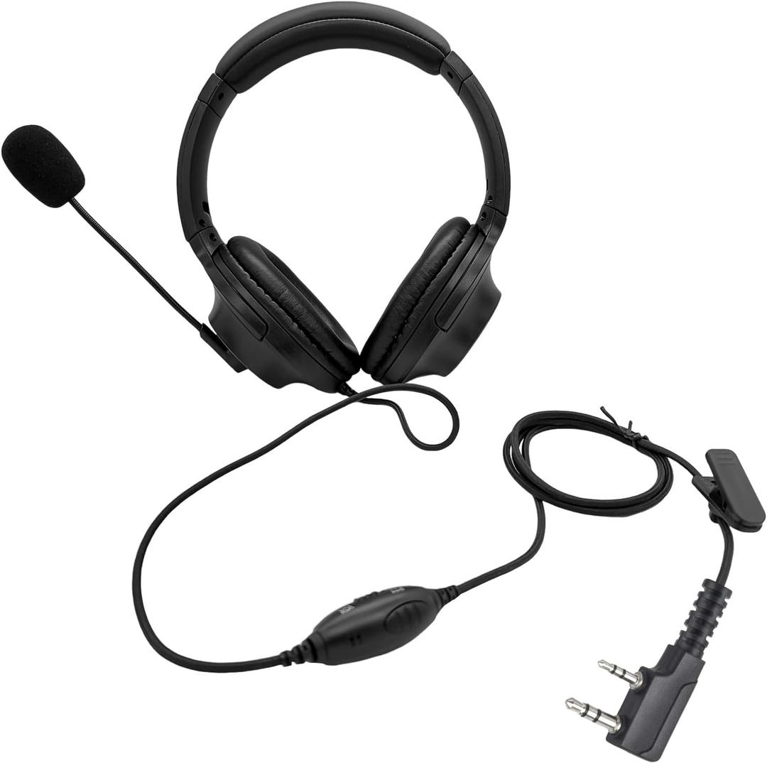 Walkie Talkie Hearing Protection Headset Noise Mitigation Boom Mic Headphone VOX Handsfree Earpiece for Baofeng Retevis HT UV-5R BF 5RM GMRS TYT BTECH 2 Pin k1 Connector Handheld Ham Radios