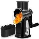 SUSTEAS Rotary Cheese Grater with Handle - Vegetable Shredder with 5 Well-designed Blades & Strong Suction Base, Round Mandoline Slicer & Food Chopper for Kitchen, with Blade Storage Box(Black)