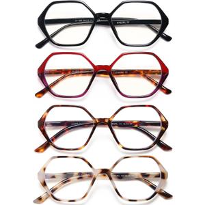 EYEURL 4-Pack Reading Glasses for Women Blue Light Blocking Reading Glasses Vintage Design Diamond-Shaped Frame Spring Hinge Readers for Women Men Anti Glare Filter Lightweight Eyeglasses,2.75
