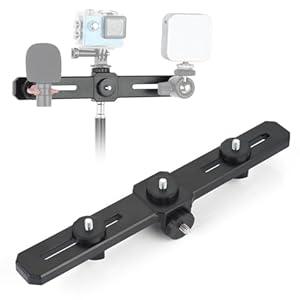 UTEBIT 11 inch Flash Bracket, Dual Camera Mount, Flash Bracket Extension Bar with 1/ 4“ Hot Shoe, Straight Flash Brackets 1/ 4- 3/ 8 Thread Hole Tripod Mount for Camera, LED Light, Microphone
