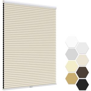 LazBlinds No Tools No Drill Cordless Cellular Shades, Light Filtering Honeycomb Shades Pleated Blinds for Window Size 20" W x 48" H, Brown