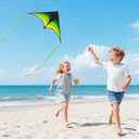 2 Pack Kites for Kids and Adults, Easy to Fly Delta Kite for Beach, Single Line Kite Set for Beginners, 63" x 30" Delta Kites for Teens with 2 * 300FT String Handles (Green&Blue)