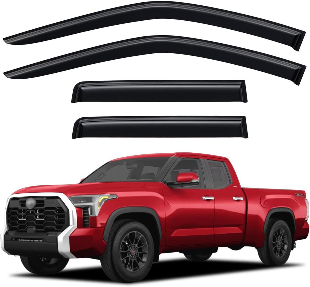 Window Rain Guards Visors Shield for 2022-2026 Toyota Tundra Double Cab, Out-Channel Window Vent Wind Shades Deflectors for 22-26 Tundra Extended Cab