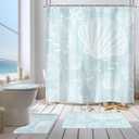 AMBZEK Seashell Nautical Coastal 4Pcs Shower Curtain Sets 72Wx72L Inch Beach Ocean Starfish Wooden Rustic Sea Farmhouse Artwork Cloth Fabric Waterproof Polyester Bathroom Decor Set with 12 Pack Hooks