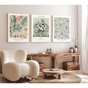 Induslyfe Large Framed Sage Green Vintage Wall Art Canvas Decor Set of 3, Matisse Wall Art Prints Poster Mid Century Modern Art, Aesthetic Floral Botanical wall art, bedroom living room bathroom 18x24