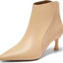 Coutgo Womens Kitten Heel Ankle Boots Pointed Toe Side Zipper Fall Winter Booties Shoes (9, Khaki)