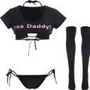 ABAFIP Women Cute Kawaii Striped Bikini Lingerie set Micro Tiny Bra G-string Panty/Garter Belt 2Pcs / 3Pcs Underwear (One Size)