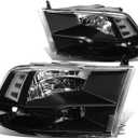 DNA Motoring HL-OH-DR09QUA-BK-CL1 Black Housing Headlights Replacement Compatible with 10-18 Ram 1500-5500, Fit Dual or Quad Headlight Models