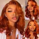 UVVUVV Ginger Orange Lace Front Wigs Human Hair 180 Density Body Wave Bob Wig Human Hair 13x4 HD Lace Front wig 350 Ginger Glueless Wigs Human Hair Transparent Lace Frontal wigs Pre Plucked 14 Inch