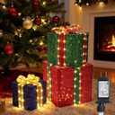 Set of 3 Christmas Lighted Gift Boxes - Pre lit Presents Christmas Boxes with Different Sizes for Holiday Indoor Outdoor Decoration (Warm White, Small)