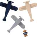 3 Pack Airplane Shaped Wall Coat Hooks Nursery Decor Wooden Airplane Decorative Cute Coat Rack Wall Mount Aviation Decor for Bedroom Living Room Office Entryway Door Nursery (Retro)