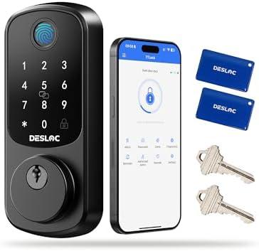 DESLOC Smart Door Lock B200, Smart Deadbolt Lock, Keyless Entry Door Lock, Fingerprint Deadbolt Smart Lock, Smart Locks for Front Door, App Control, Touchscreen Keypad Deadbolts,12-Month Battery, IP54, Matte Black