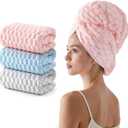REDKISS 3 Pack Microfiber Hair Towels - Extra Large Hair Towel Wrap for Women, 24x42 inch Hair Towels with Elastic Strap, Super Soft Hair Drying Towels for Long, Thick, Curly Anti Frizz Turbans (Pink+grey+blue)