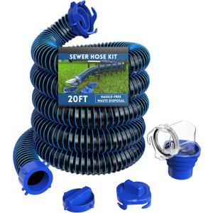 DUMPMAN RV Sewer Hose 20 Ft, Sewer Hose for RV Camper, RV Sewer Hose Kit with Swivel Fitting - Includes 90 Degree Clear View Sewer Adapter, and 2 Storage Caps