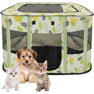 Hamiledyi Small Kitten Playpen Indoor with Top Portable Collapsible Cat Play Pen, Foldable Rectangle Puppy Exercise Kennel, Collapsible Enclosedfor Pet (Green)