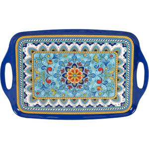 Certified International 28184 Melamine Heavy Weight Collection Portofino Rectangular Tray with Handles, 750 Grams, 19-inch Length, Multicolor