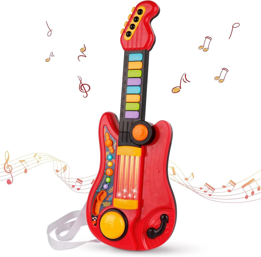 Kids Guitar 2 in 1 Musical Instruments for Kids Piano Toddler Toy Electric Guitars with Strap Music Toys for 3 4 5 Year Old Boys Girls Gifts (Red)