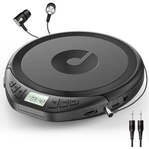 Gueray Portable CD Player with Earphones,CD Discman for Car Home with Anti-Skip Shockproof Protection,Personal Discman CD Music Player with LCD Display Support PROG Memory Function (Black)