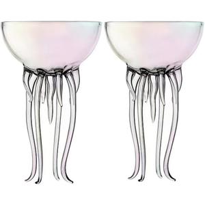 Magic Ocean Jellyfish Glass Cup Colorful Cocktail or Martini Cup Unique Bar or Kitchen Tableware (Two colorful 250ML glass cup)