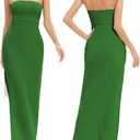 JLCNCUE Women's Tube Strapless Maxi Dress Side Slit Bodycon Dresses Sleeveless Off Shoulder Backless Cocktail Dress 295 (Medium, Green)