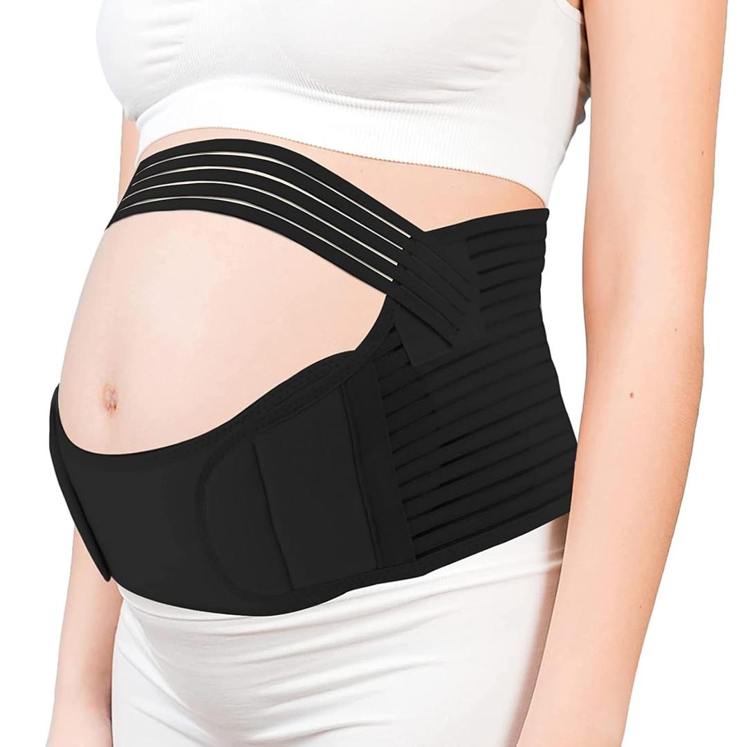 Pregnancy Support Maternity Belt, Pregnancy Back Pain Relief, Waist Back Abdomen Band, Adjustable Breathable Belly Band for Pregnant Women (Medium, Black)