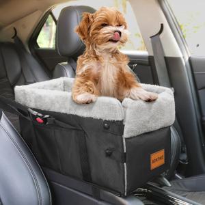 Center Console Dog Car Seat for Small Dogs,Washable Foldable Console Booster Seat for Puppy Car Seat with Safe Protection Hooks Adjustable Straps and Storage Pocket Pet Up to15lbs