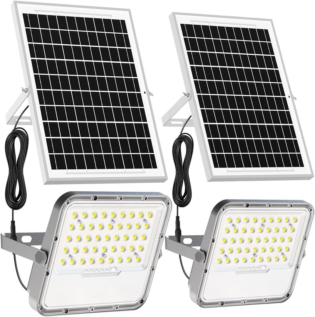 Engrepo Solar Lights Outdoor IP65 Waterproof Outside Solar Powered Security Flood Light with Remote Control 3000LM Auto On/Off Dusk to Dawn Light with 10000mAh for Wall Porch Shed Barn. 2 Pack