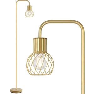 Brass Gold Standing Floor Lamp for Living Room - Modern Industrial Design with 6W LED Bulb, Foot Switch, Metal Tall Stand, Minimalist Farmhouse Boho Style for Bedroom & Office
