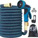 Garden Hose 100ft Expandable Water Hose with 10 Function Nozzle, Flexible Hose with Triple Core Latex and 3/4" Solid Brass Fittings Collapsible Lightweight Retractable Long Hose Pipe (Blue)