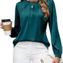 Blooming Jelly Womens Dressy Business Casual Blouse Pleated Long Sleeve Tops Satin Silk Work Shirt Fall Outfits 2025 (Large, Dark Green)