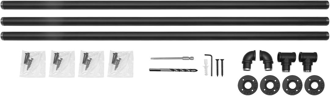 12FT Pipe Handrail, 3 Section Stair Handrail, Staircase Handrail, Galvanized Industrial Pipe Railing, Indoor Pipe Stair Railing, Round Corner, Wall Mount, for Garage, Basement, Porch Steps