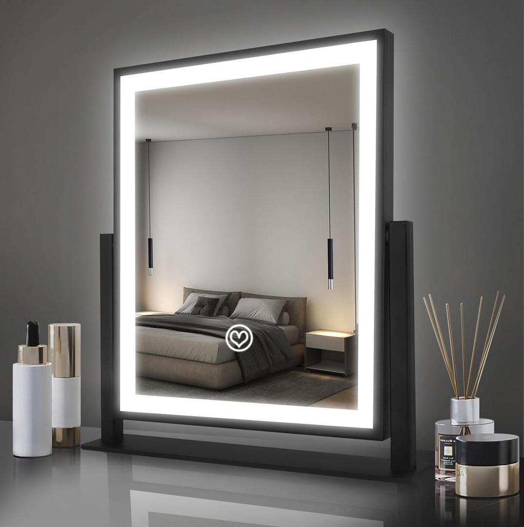 Beelux Hollywood Style Vanity Mirror - 12 in Black Makeup Mirror with Light, Dimmable Lights, Smart Control, Adjustable Warm White/Natural/Daylight, 360Rotation for Makeup Enthusiasts Beelux Hollywood Style Vanity Mirror - 12 in Black Makeup Mirror with Light, Dimmable Lights, Smart Control, Adjustable Warm White/Natural/Daylight, 360Rotation for Makeup Enthusiasts