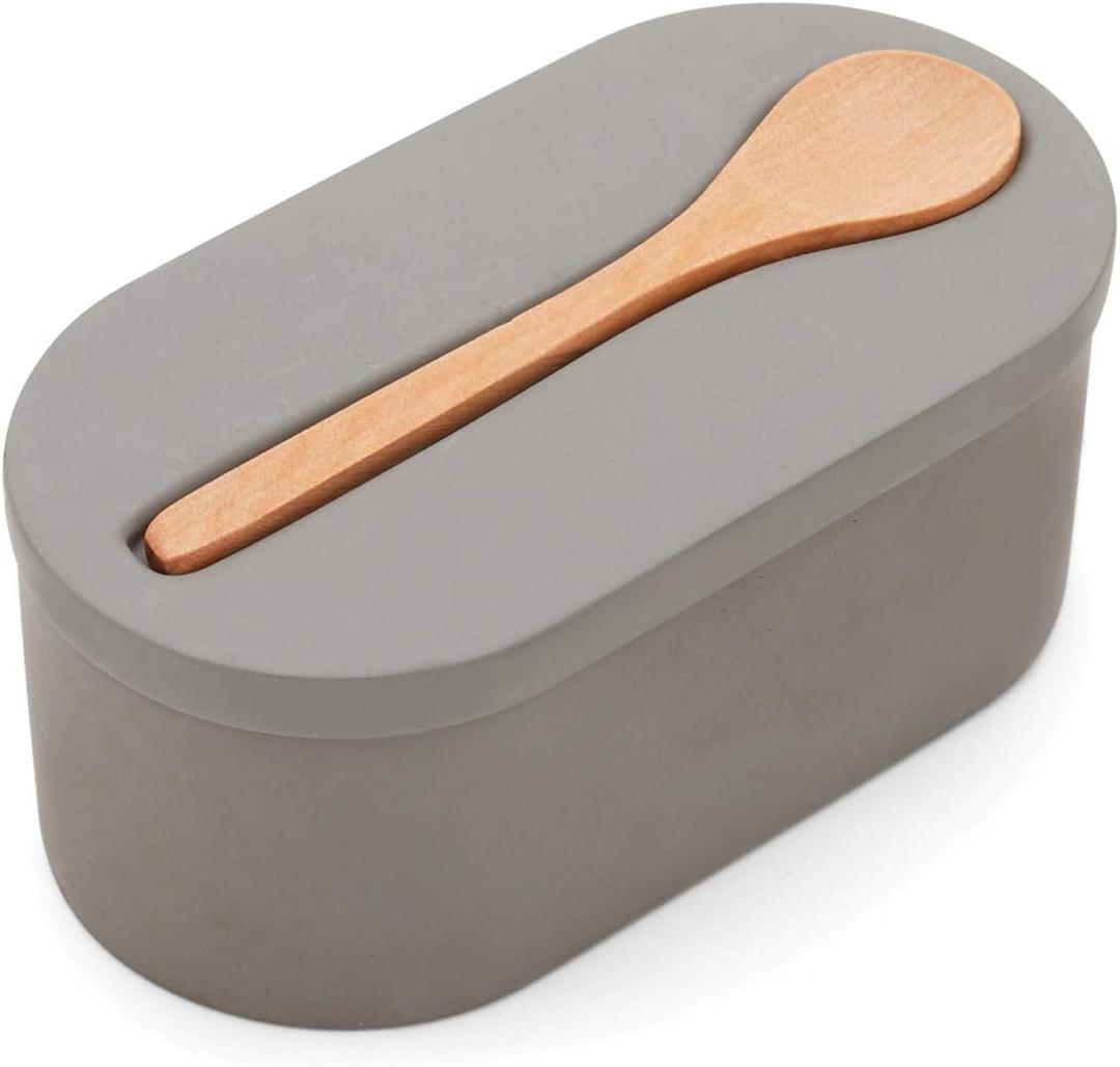 Fox Run 11725 Cement Double Salt Cellar with Spoon, 3 x 3.5 x 6.25 inches, Gray
