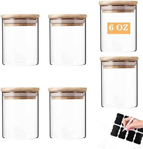 Vkzylife Glass Jars with Bamboo Wooden Airtight Lids 6oz 10oz Spice Jars Food Storage Containers for Home Kitchen, Tea, Salt, Pepper, Spices, Coffee, Herbs, Grains (6 OZ, 3PCS)