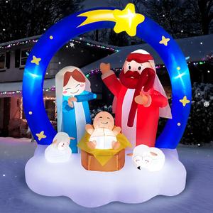 Danxilu 6FT Christmas Inflatables Nativity Scene Outdoor Decorations, Bright LED Lights The Birth of Jesus Scene with Star of Bethlehem Archway Blow up for Outside Yard Garden Lawn Xmas Holiday Decor