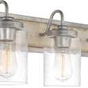 Kira Home Greyson 22" 3-Light Farmhouse Vanity/Bathroom Light + Cylinder Seeded Glass Shades, White Ash Wood Style + Galvanized Steel Finish
