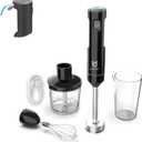 Cordless Hand Blender, UTALENT Variable Speed Immersion Blender Rechargeable, with 500ml Chopper, 600ml container, Egg Whisk, for Smoothies, Baby Food and Soups  Black