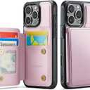 Vinich for iPhone 16 Pro Wallet Case with Card Holder, RFID Blocking Credit Slots Kickstand Shockproof Phone Cover Fit for iPhone 16 Pro, 6.3", Rose Gold