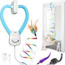 Interactive Cat Toys for Indoor Cats: Automatic Door Hanging Toy with Feather Wand, Quiet Self Play Chase Exercise Enrichment for Bored Kittens, Adult, Multi Cat Households, Type-C Durable Safe Toy (Blue)