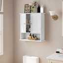 Mino Kesper Bathroom Wall Cabinet, Bathroom Cabinet Wall Mount with 2 Doors and Open Shelf, Over The Toilet Wall Storage Cabinet, Bathroom Medicine Cabinet, White
