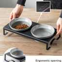 Ceramic Grey Dog Bowls Set - 5 inch Dog Food & Water Bowls, Elevated Feeding Bowls with Metal Stand for Small Size Dog,Puppy Bowl Set for Wet and Dry Food