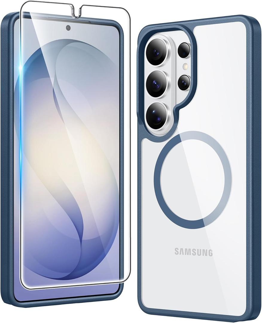 FNTCASE for Samsung Galaxy S26-Ultra Case: Clear Magnetic Phone Cases with Screen Protector Compatible with Magsafe Slim Anti Yellowing Rugged Protective Transparent Cell Phone Cover (Blue Magnetic)