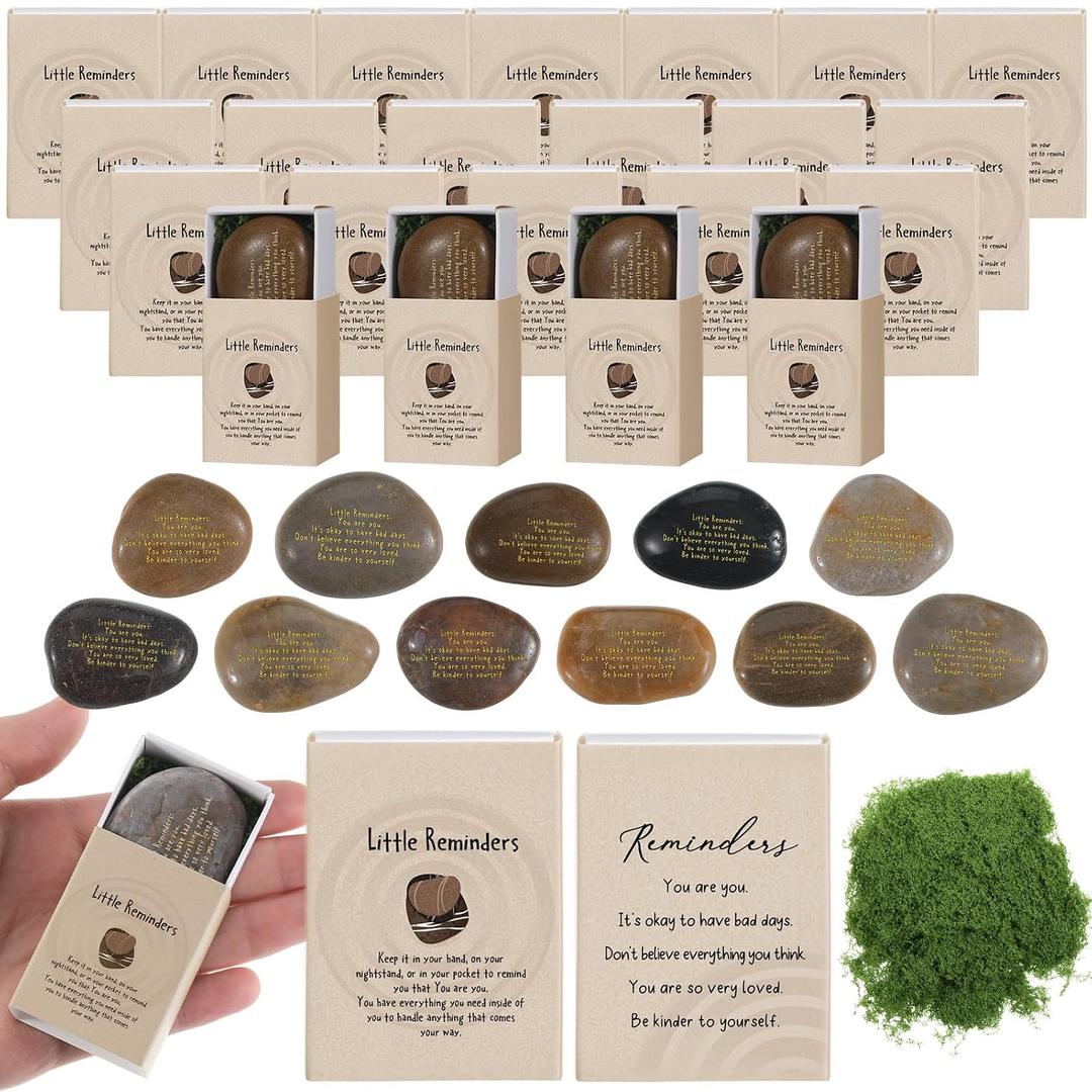 DoubleFill 20 Sets Teacher Appreciation Gift for Men Women Little Inspirational Worry Stone Reminders Stone Encouragement Container Thinking of You Comfort Gift for Friends Family Nurse Graduation