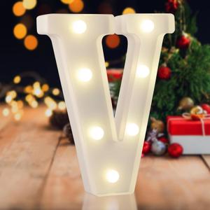 LED Marquee Letters, White 26 Alphabet Light Up Letters, Battery Powered LED Letter Lights for Birthday Party, Christmas Night, Home, Bar, Graduation, Wedding Decoration(V)