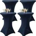 4Pack Navy Blue Cocktail Table Cover 32x43 Inch Fitted Stretch Cocktail Tablecloth for Round Table Top Cover High Top TableCloths for Party Bar Pub Wedding